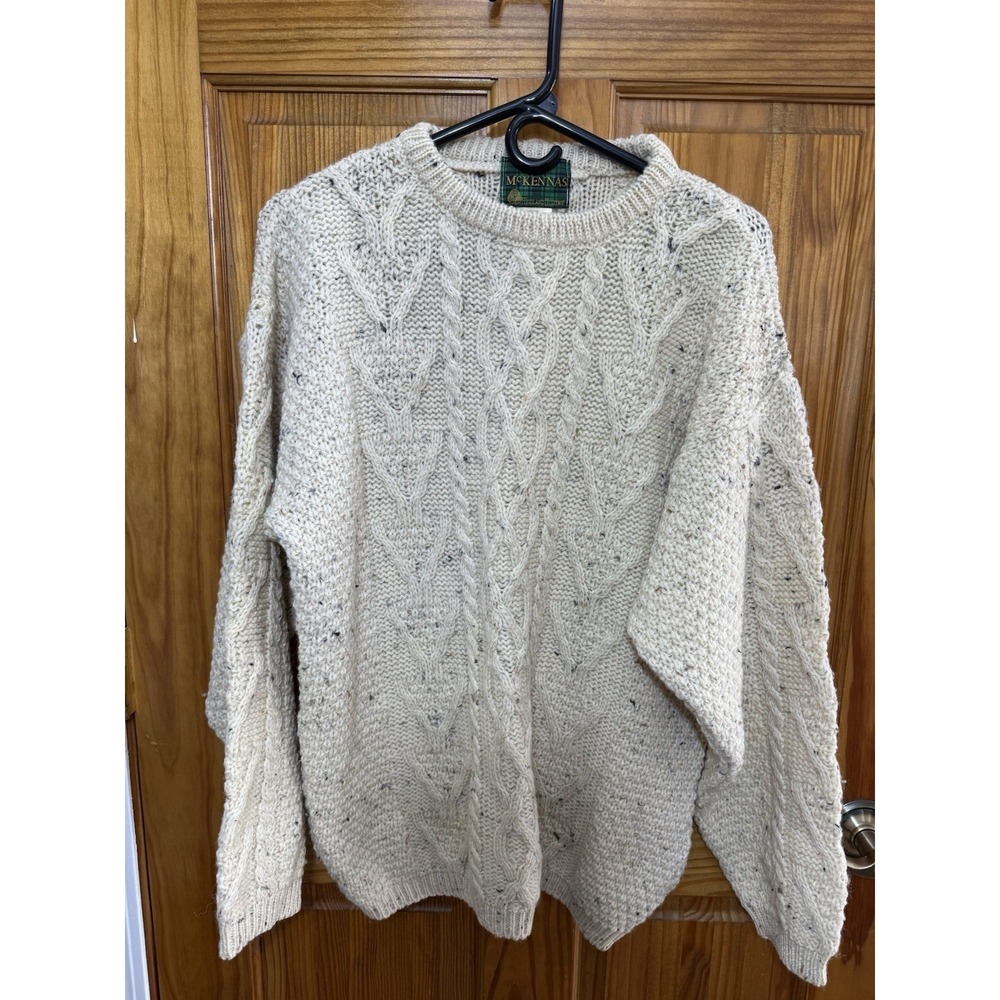 McKennas unisex Crewneck Cable Knit Sweater in Oatmeal